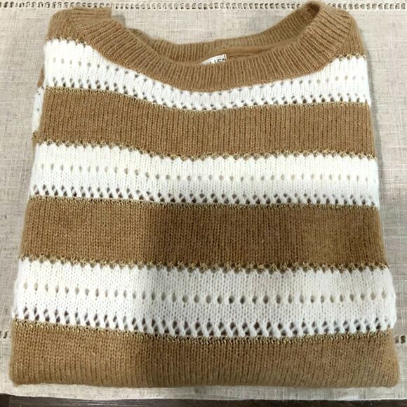 NWOT! Striped Brown/Cream/Gold Long Open Knit Sweater by Venus Size XL - Picture 8 of 9